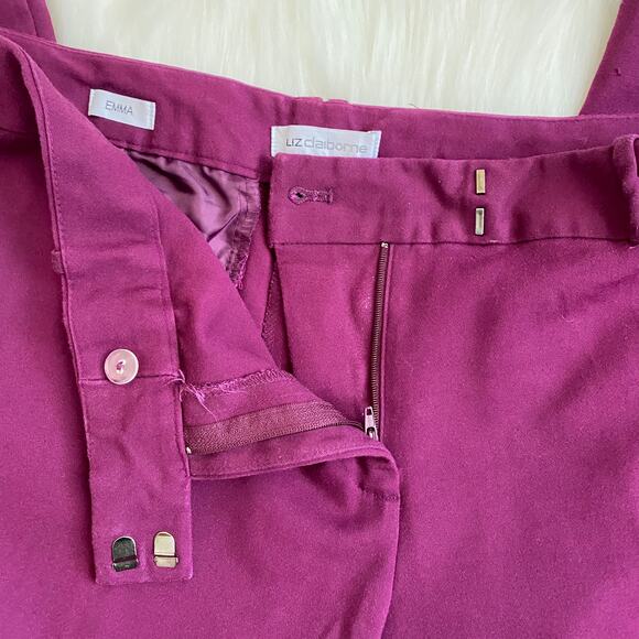 Liz Claiborne Emma Pants Size 14 Purple Plum Color Ankle Flat Front Belt Loops - Picture 7 of 7